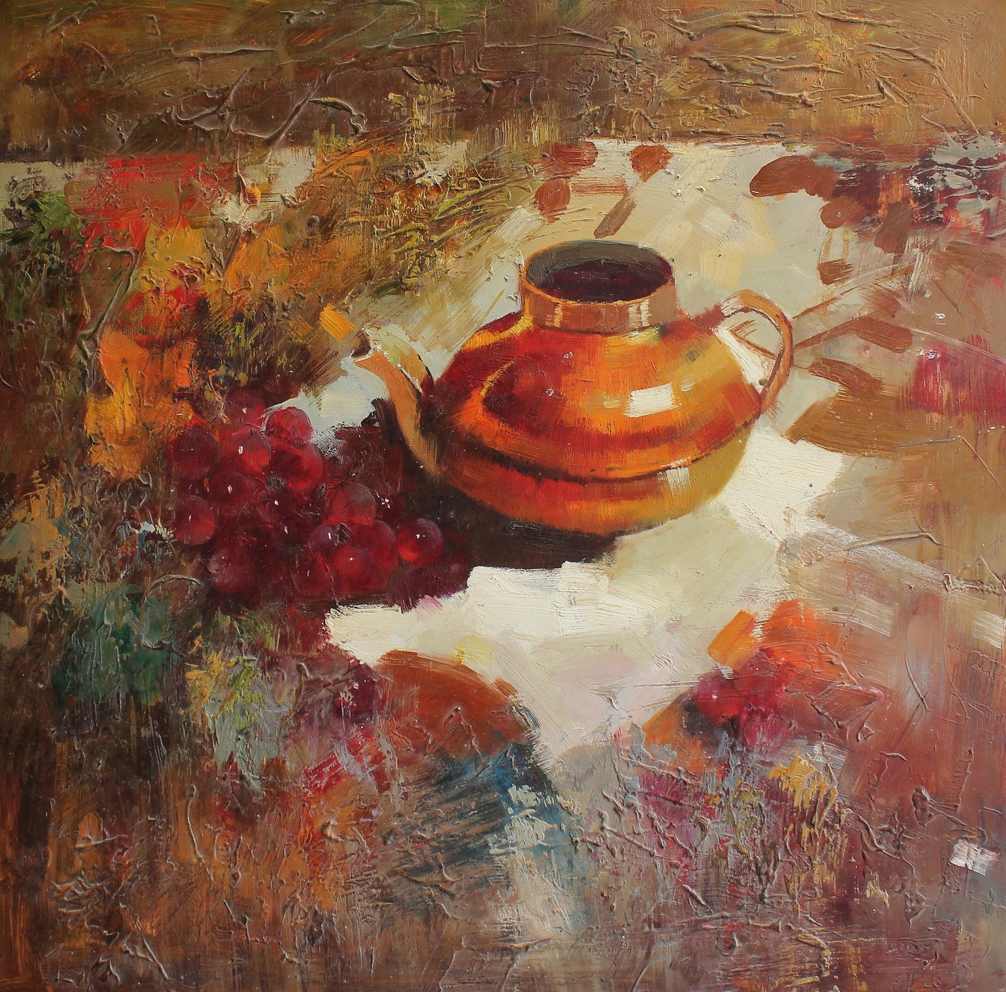 Nature morte d'une théière en cuivre