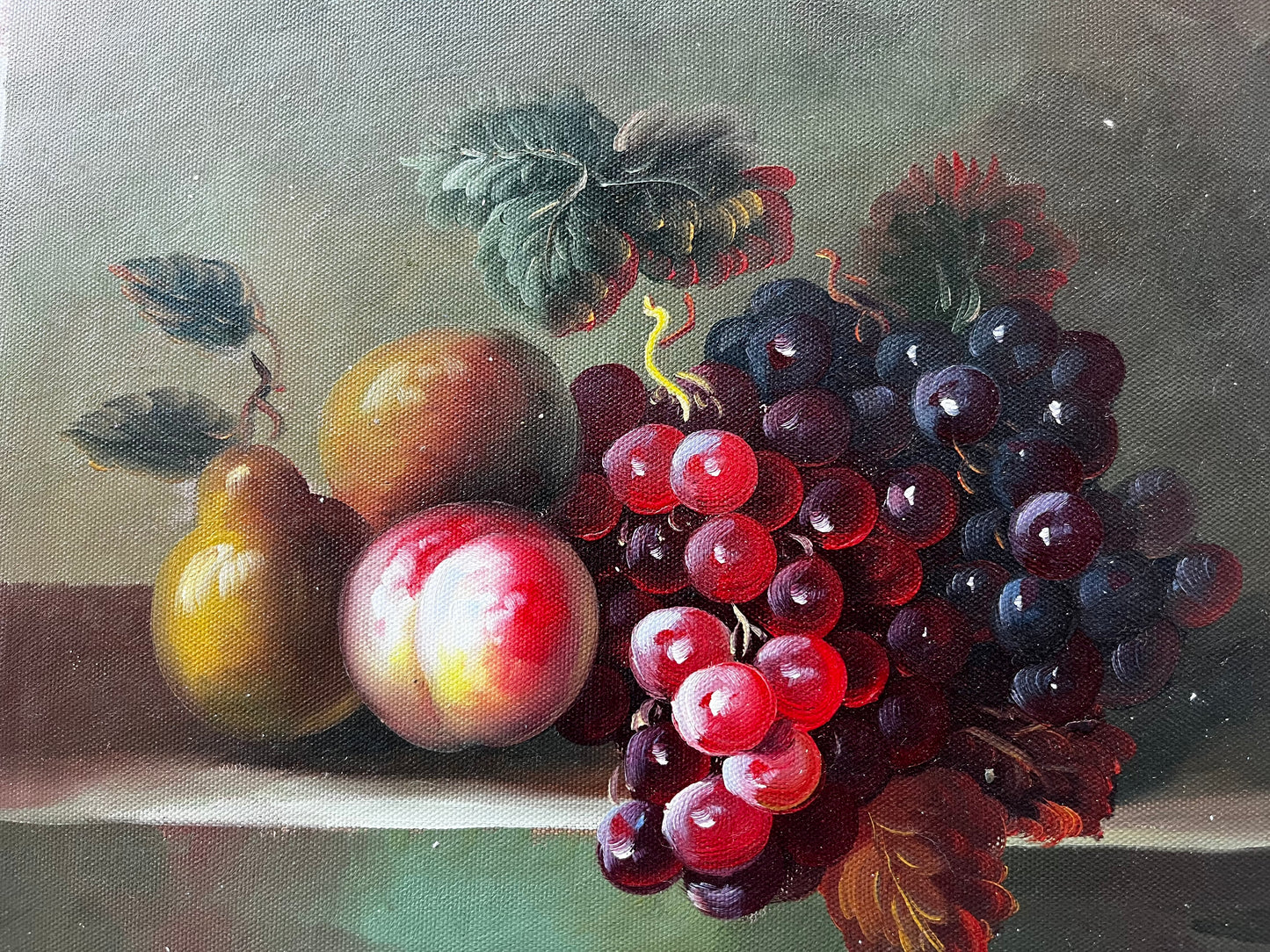 Nature morte de poires, de pêches et de raisins