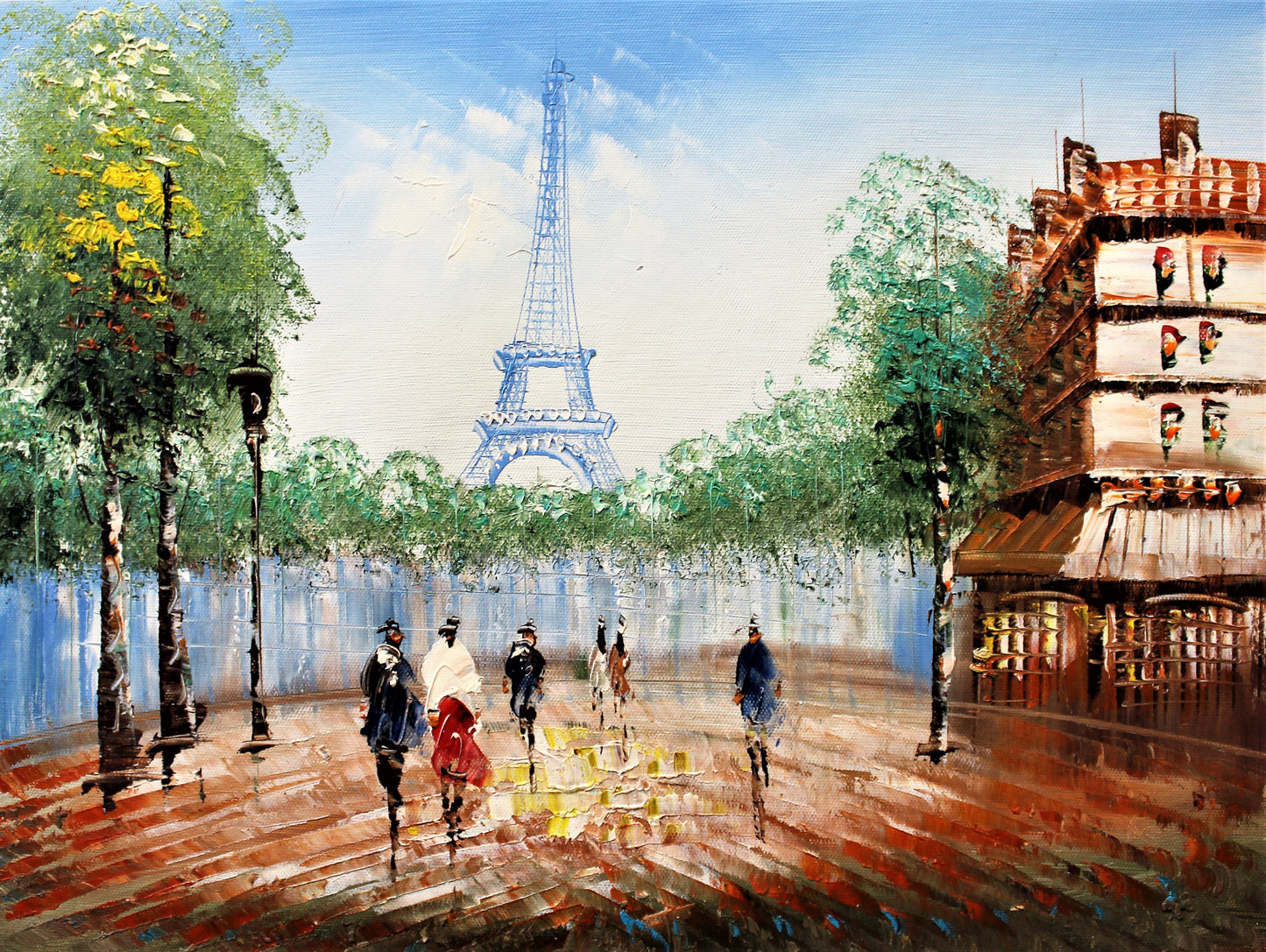 View of Eiffel tower and Parisian street