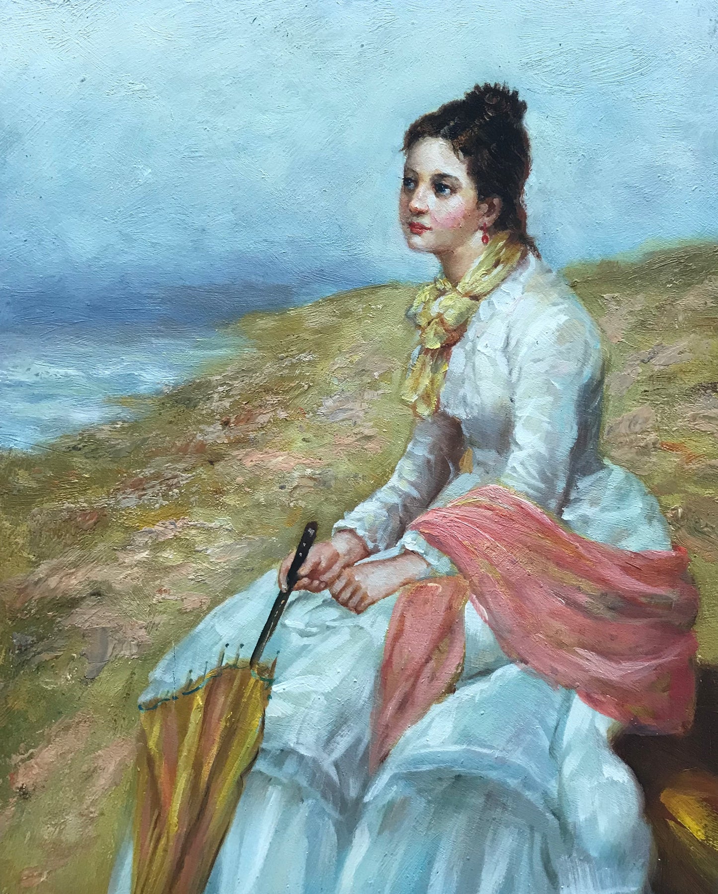 Femme assise au bord de l'eau
