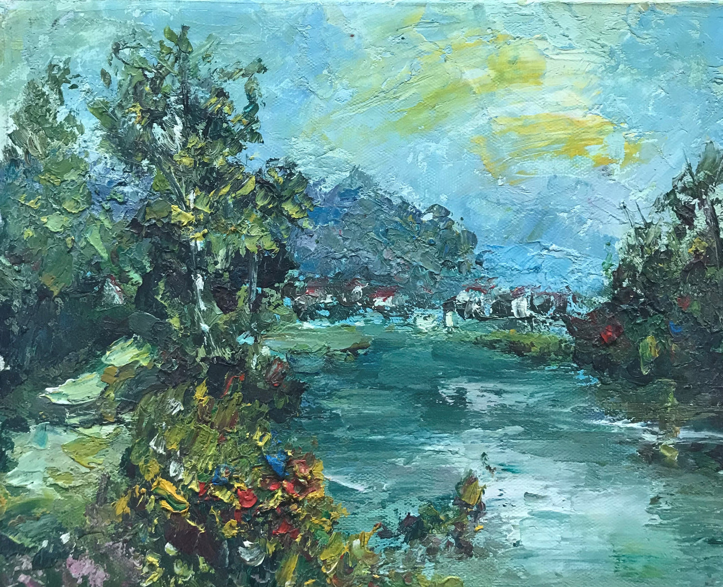 Paysage avec rivière bleu vert