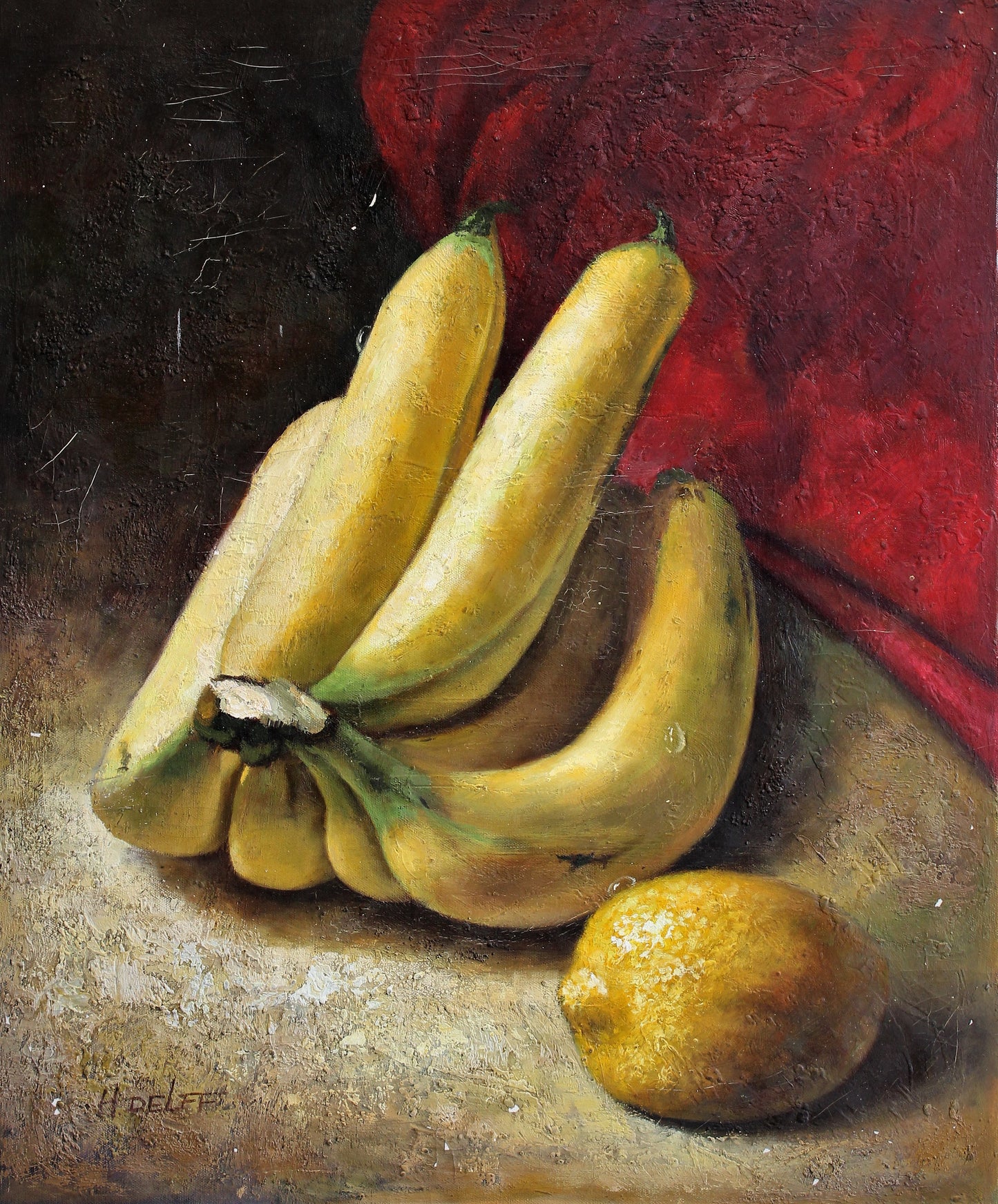 Nature morte d'un citron et d'un régime de bananes