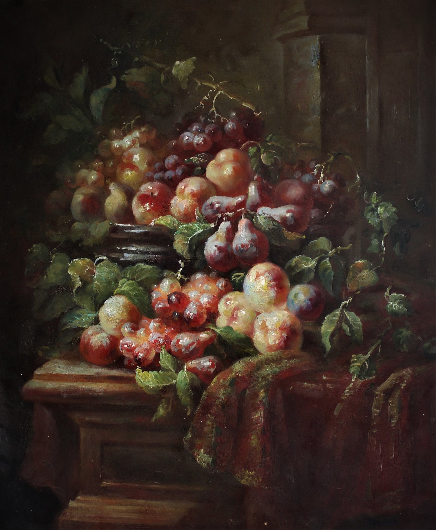 Nature morte de fruits dans un panier et sur une table