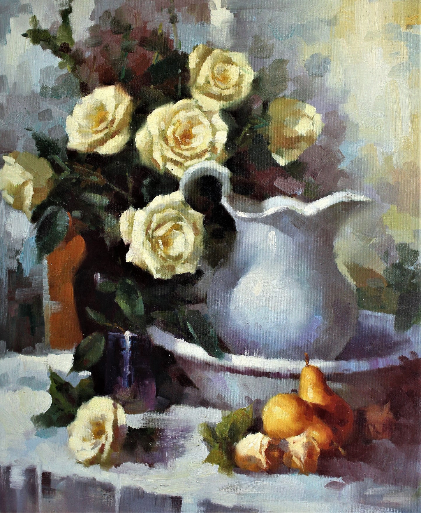 Nature morte de fleurs, de fruits et d'un pichet