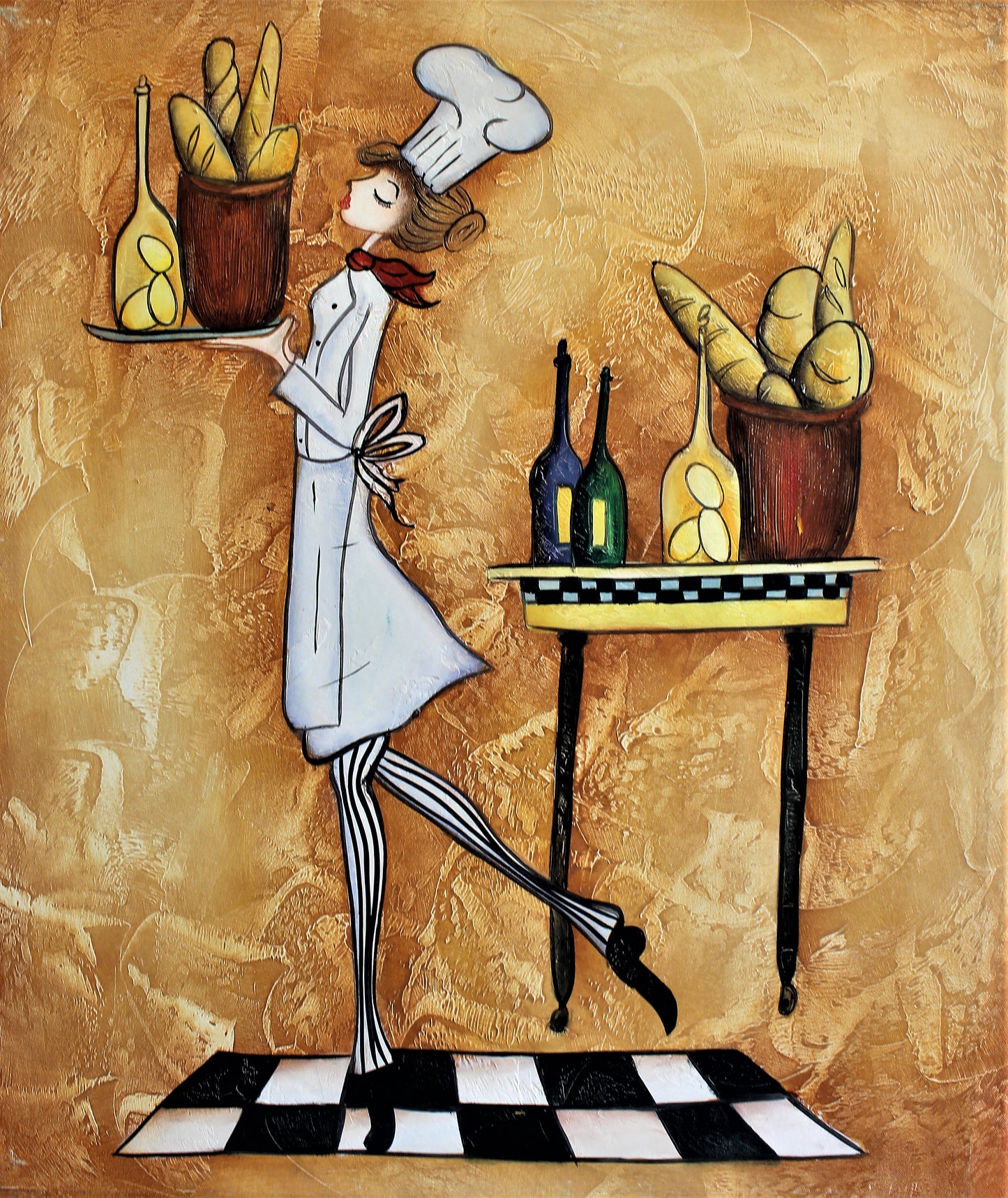 Serveuse servant des baguettes et des boissons