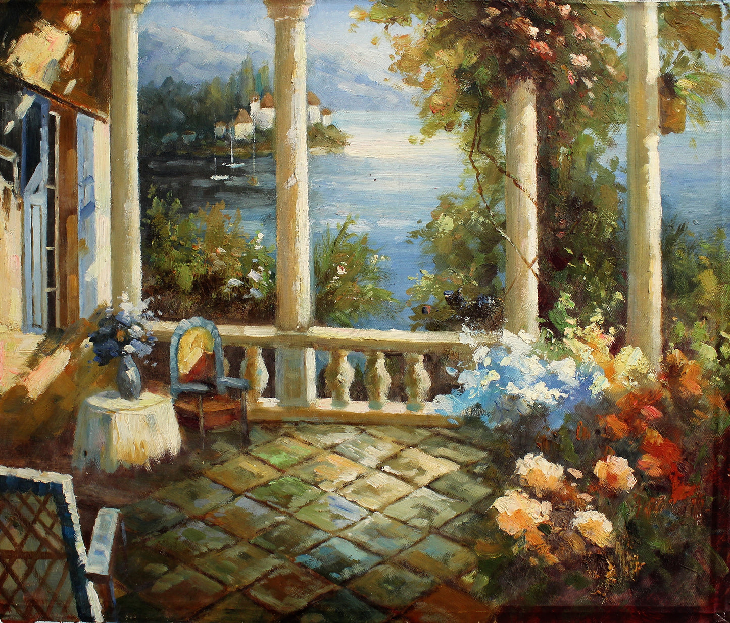 Backyard view of a lake with sailboats