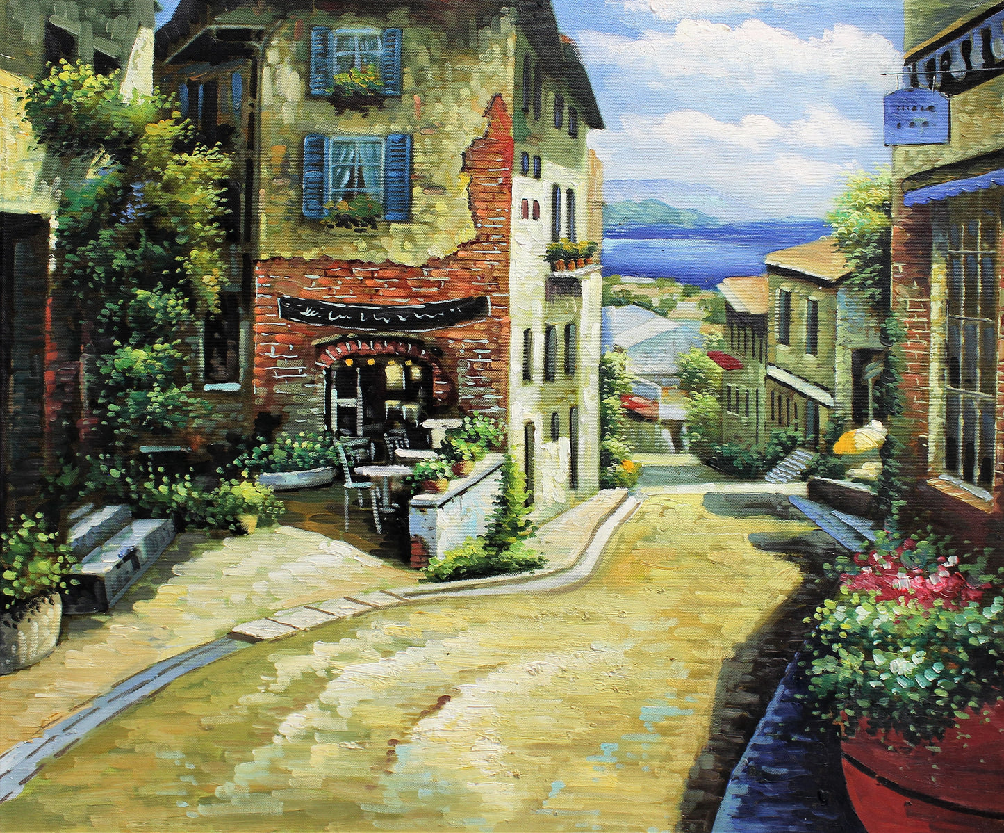 Rue vallonnée dans une petite ville