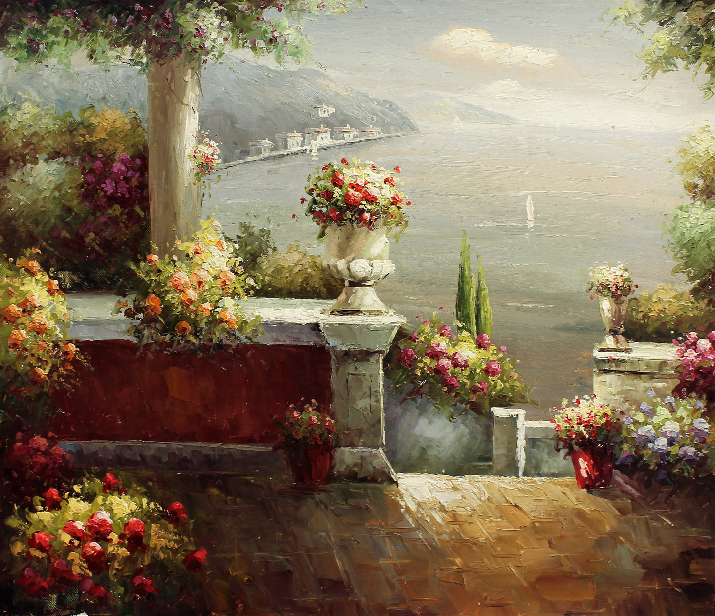 Jardin fleuri avec vue sur la mer