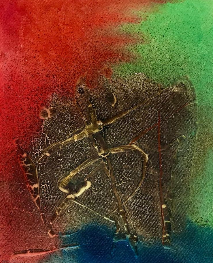 Peinture abstraite rouge, verte et bleu foncé