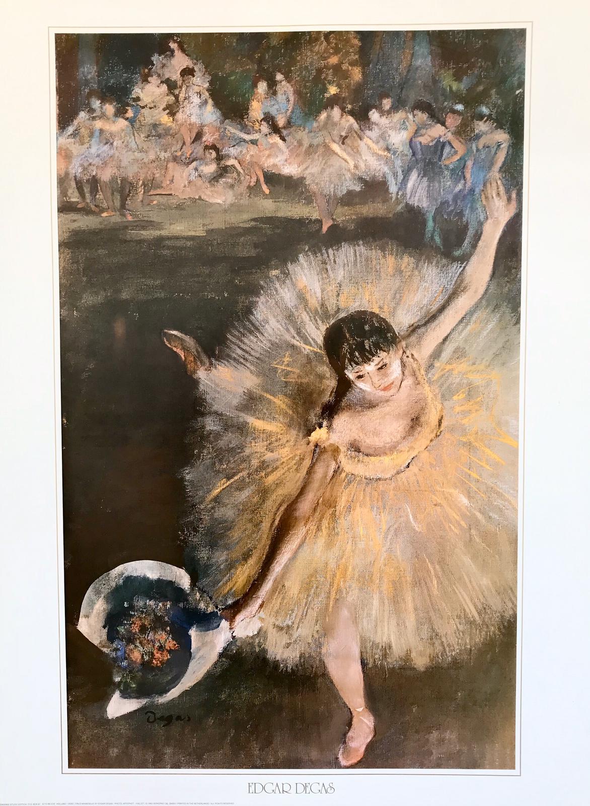 Poster of ballerina with flowers by Edgar Degas