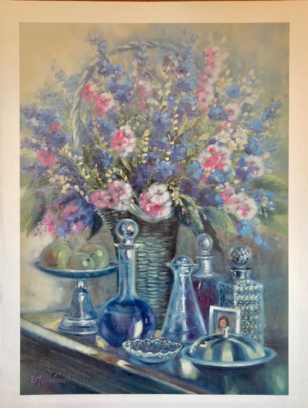 Poster of still life with glass containers and flowers