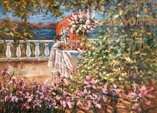 Dîner dans un jardin fleuri