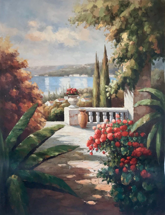 Allée de jardin avec vue sur la mer