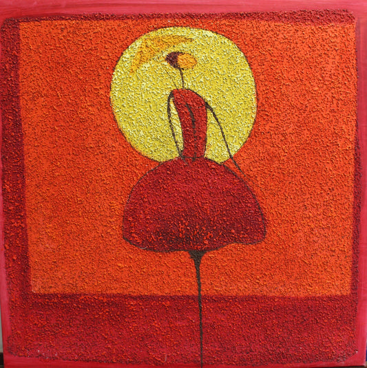 Femme avec une robe rouge au soleil