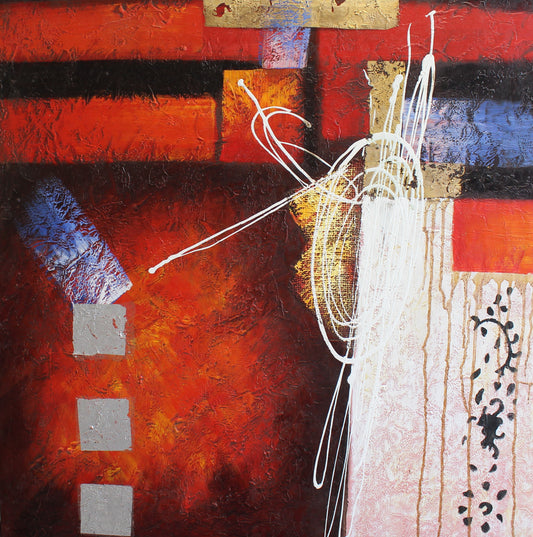 Peinture abstraite avec du rouge, du bleu, du noir et du blanc