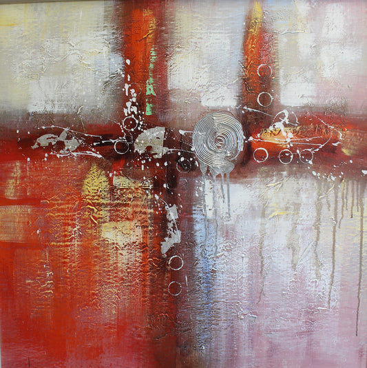 Rectangles abstraits en rouge, gris et or