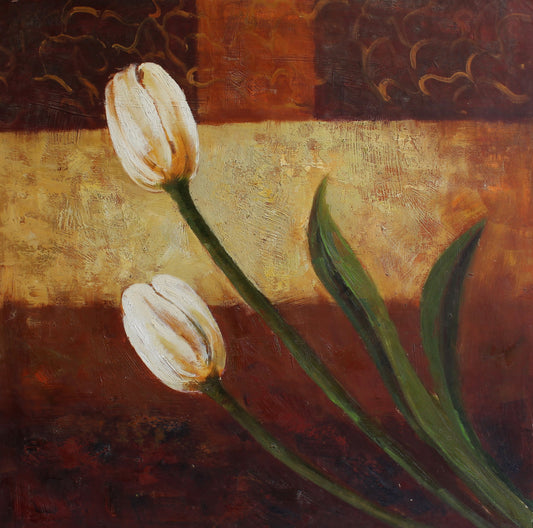 Deux tulipes blanches sur fond abstrait