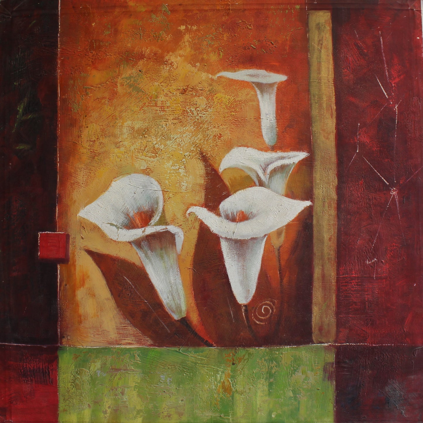 Quatre fleurs blanches sur fond orange