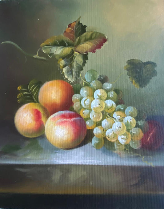 Nature morte de pêches et de raisins