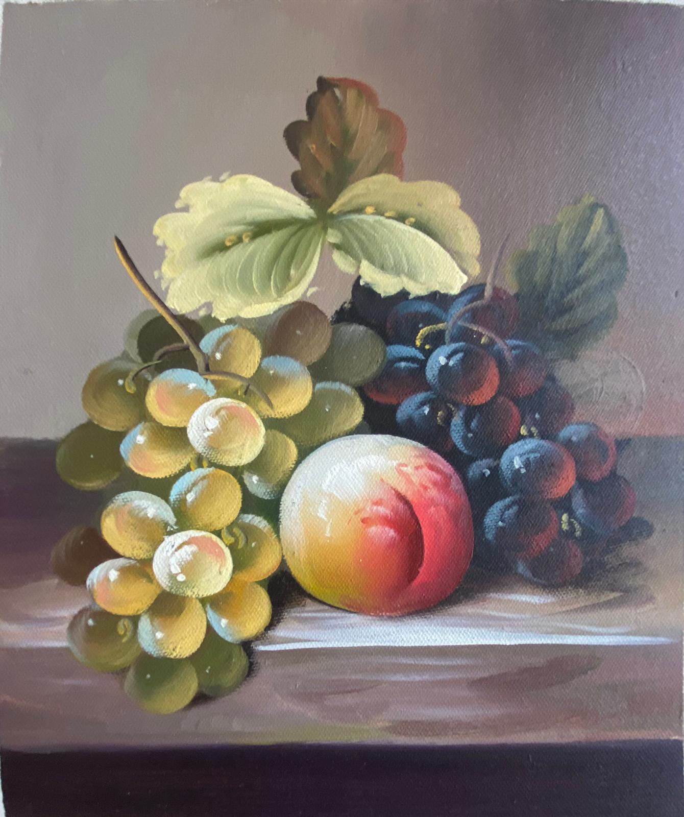 Nature morte de raisins et d'une pêche