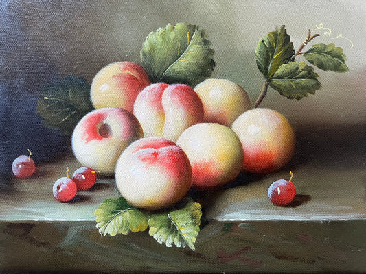 Nature morte de pêches et de raisins