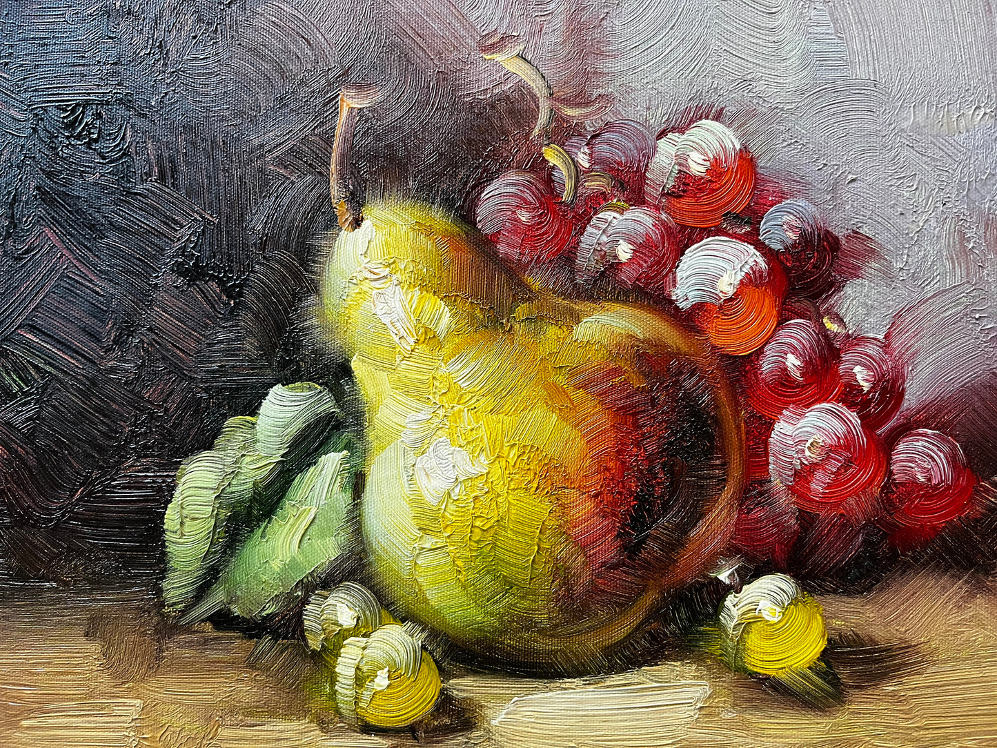 Nature morte d'une poire et de raisins