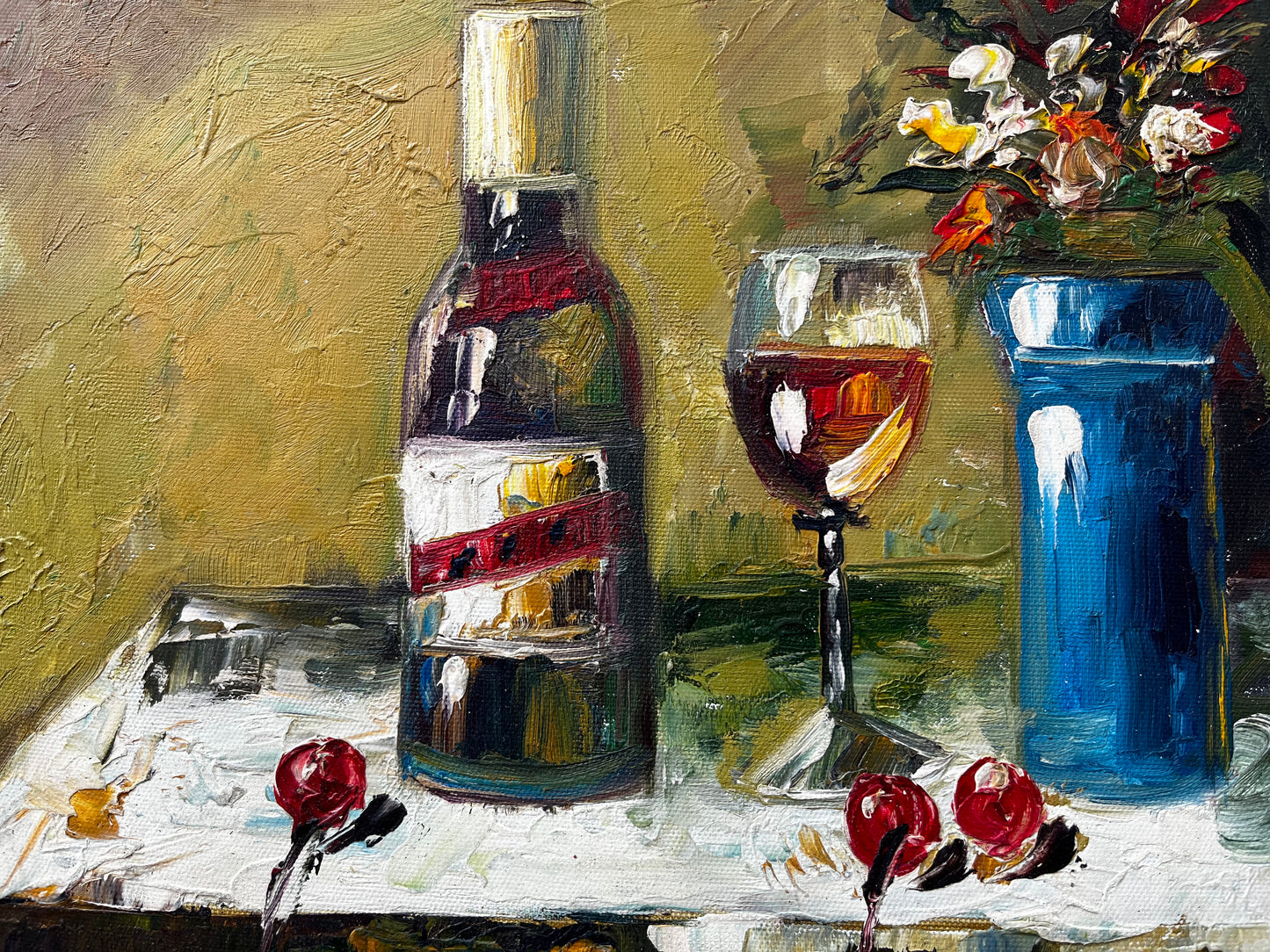 Nature morte de vin et de fleurs
