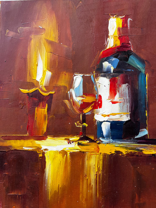 Nature morte d'une bougie et d'une boisson
