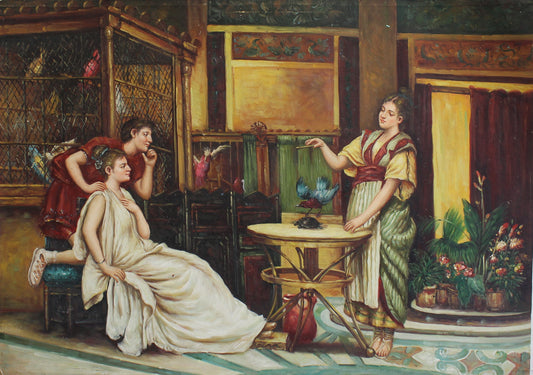 Trois personnages observant des oiseaux