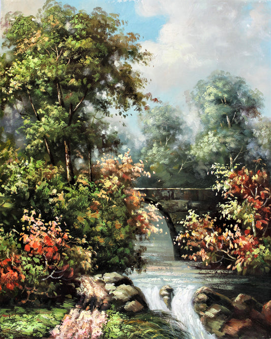 Paysage avec pont et cascade