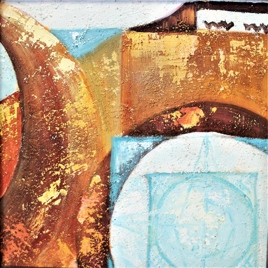 Reproduction d'une peinture à l'huile abstraite beige, marron et bleu