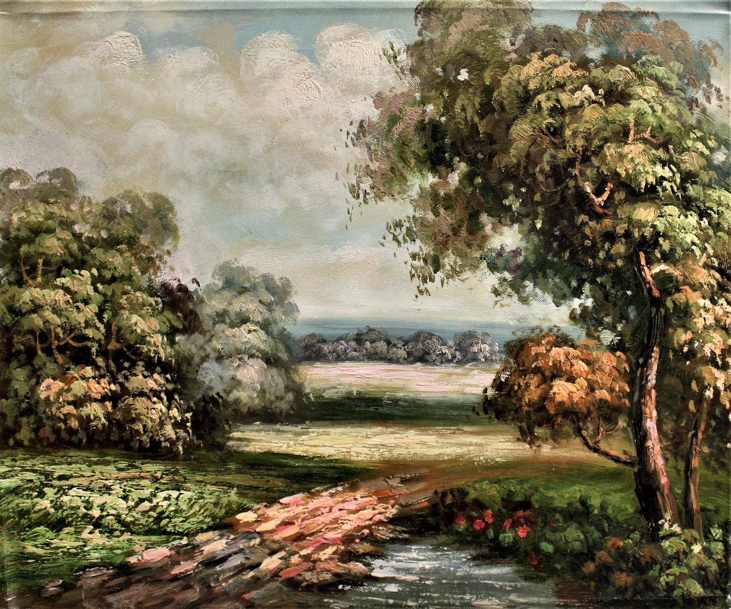 Paysage avec sentier au bord d'un ruisseau