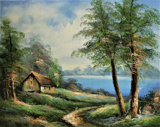 Road to a cottage by a lake
