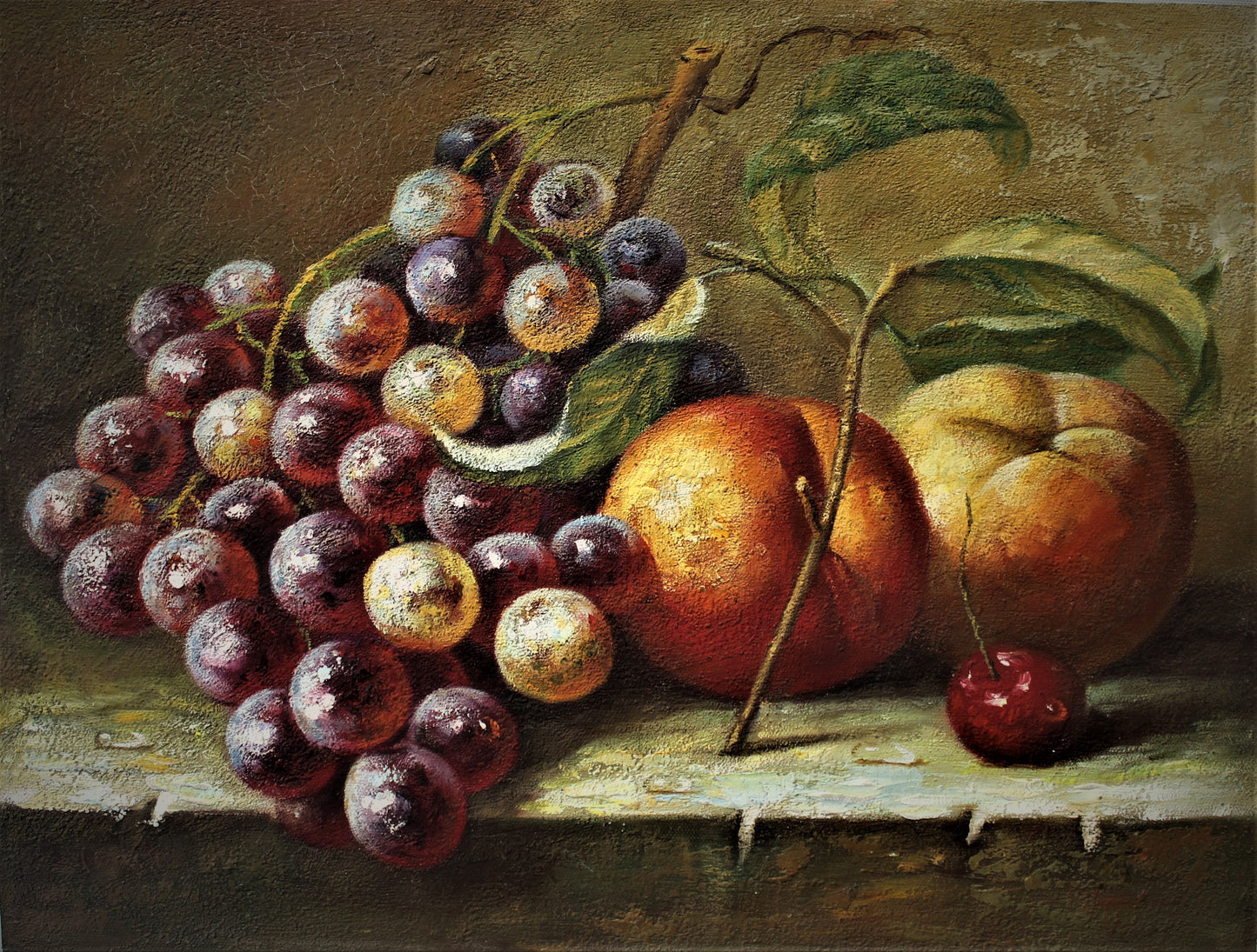 Nature morte de raisins, de pommes et d'une cerise