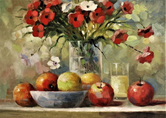 Still life of apples and a bouquet
