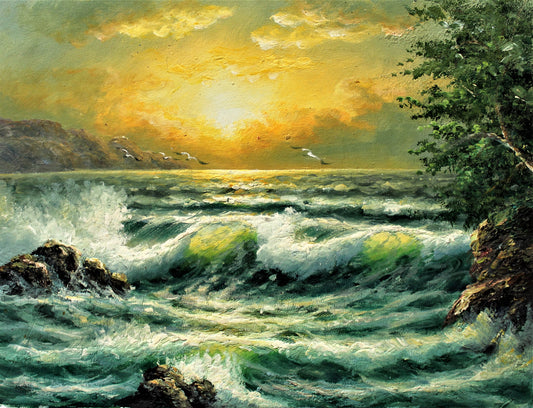 Ocean waves with sunset