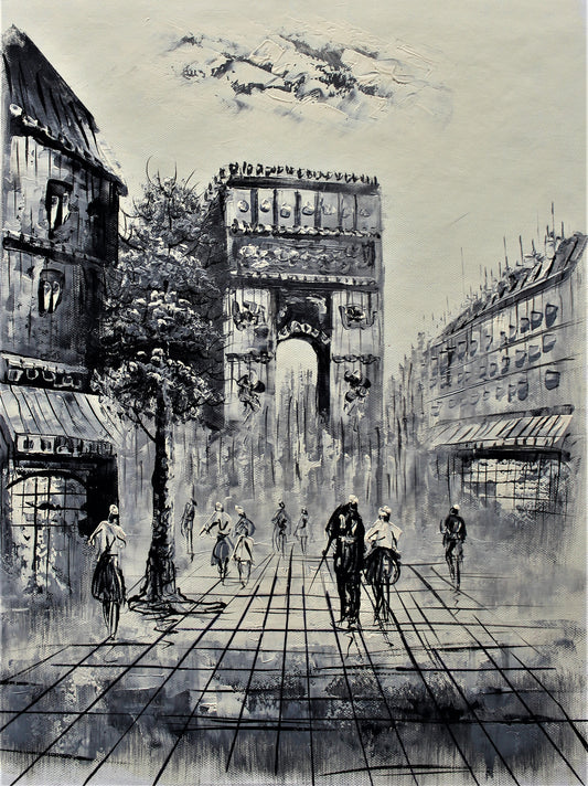 Walking towards the Arc de Triomphe