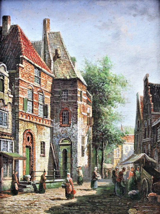 Sunny street with cobblestones