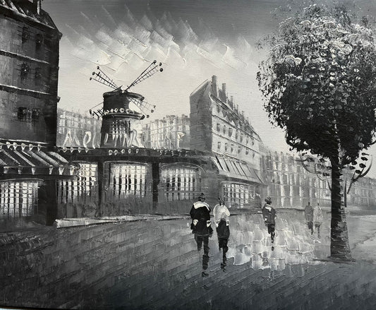 Black and gray street with mill
