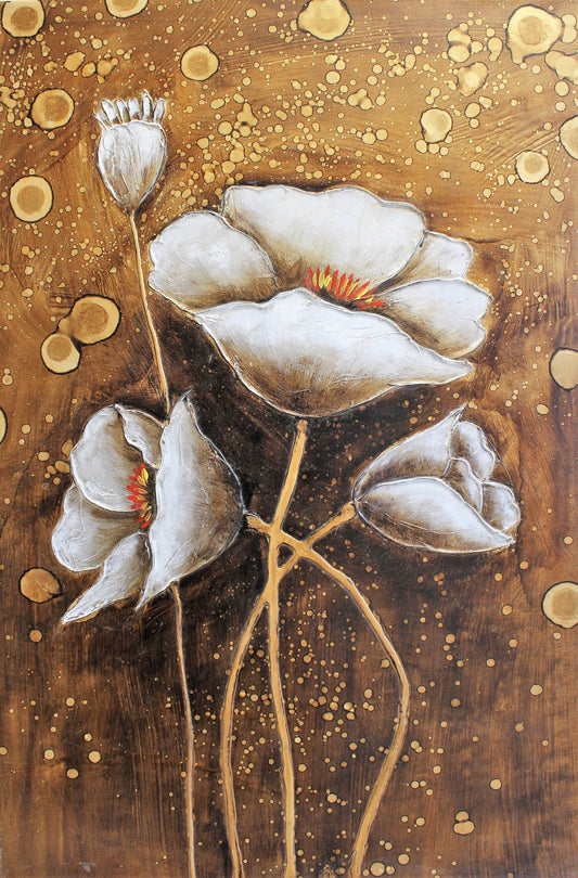 Fleurs blanches sur fond doré