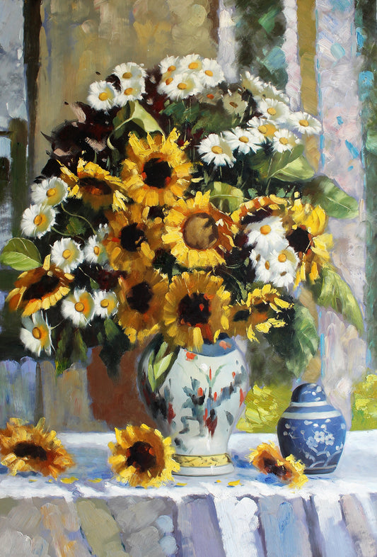 Nature morte de tournesols et de marguerites