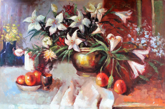 Nature morte de fleurs et d'oranges