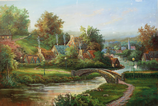 Rivière sinueuse à travers une petite ville