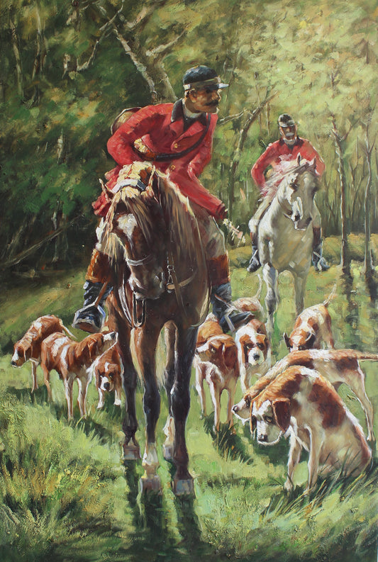 Deux chasseurs avec des chiens de chasse