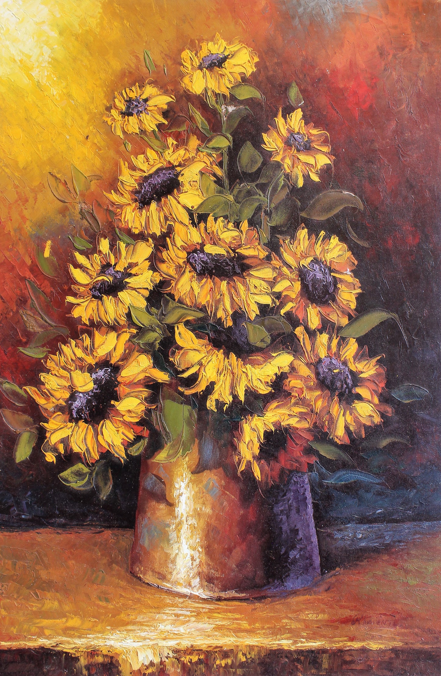 Nature morte de tournesols dans un vase en métal