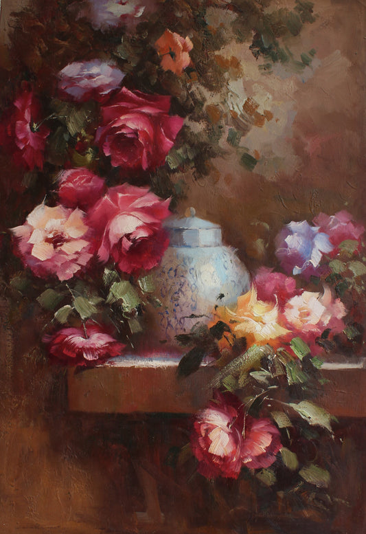 Nature morte de fleurs et de poteries