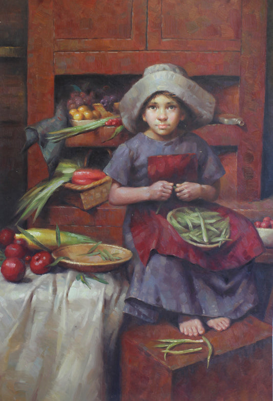 Jeune fille aidant dans la cuisine