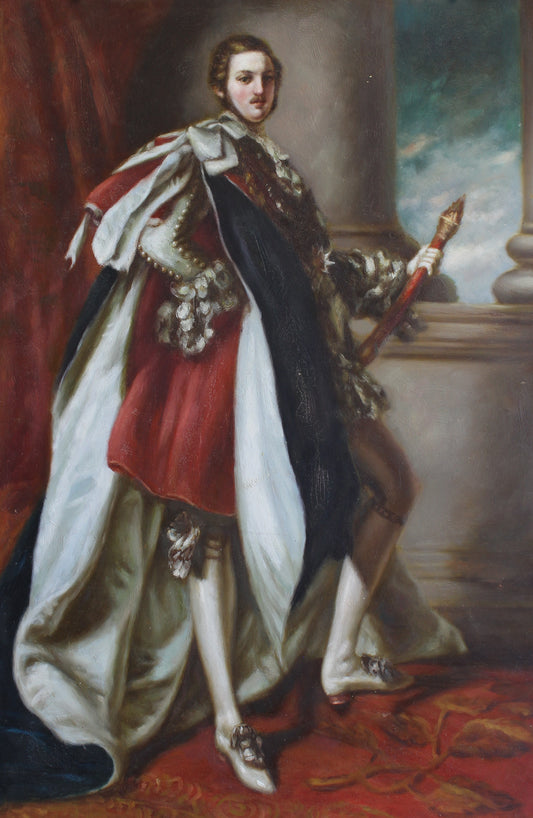 Homme noble vêtu de rouge, de noir et de blanc