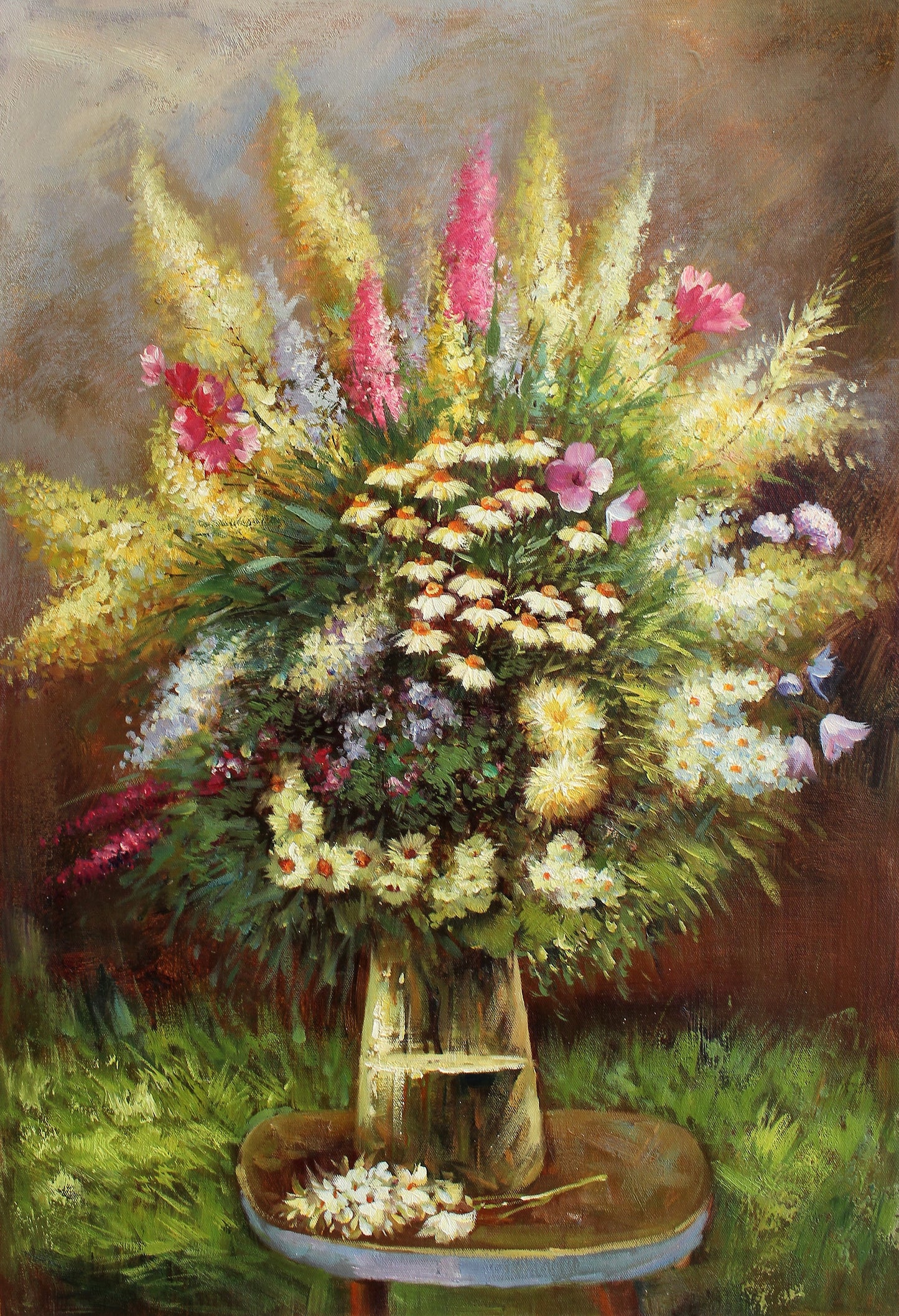 Nature morte de fleurs sur une table à l'extérieur