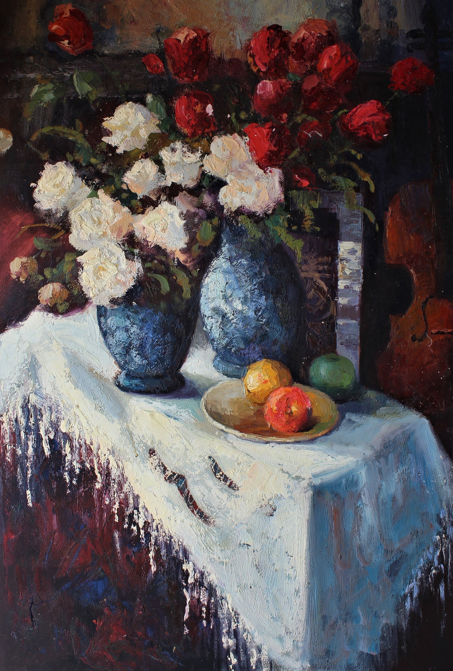 Nature morte de fruits, de fleurs et d'un violoncelle
